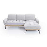 ECKSOFA Creme Flachgewebe Rücken echt, Sitztiefenverstellung  - Eichefarben/Creme, Design, Holz/Textil (245/171-185cm) - Stylife