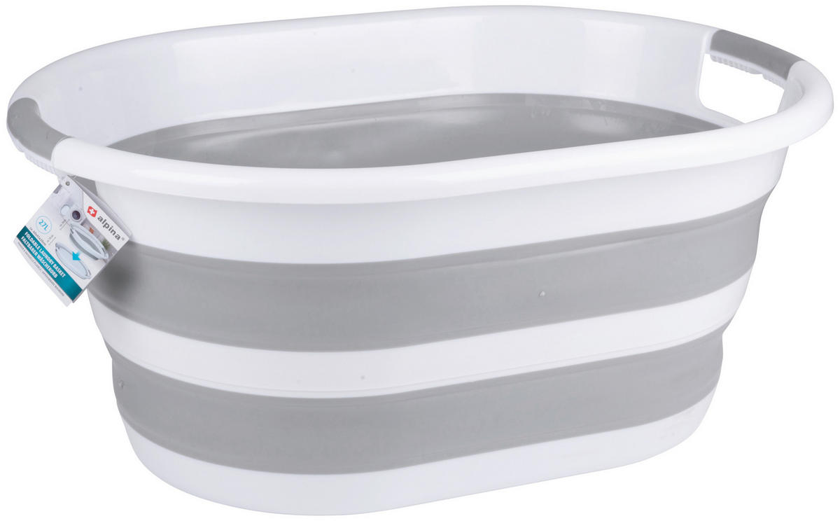 WÄSCHEKORB - Hellgrau/Weiß, Basics, Kunststoff (61,8/44,5/27cm) - Alpina 6287