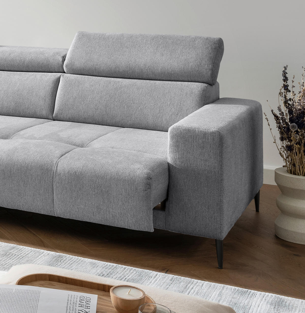 ECKSOFA Chenille Silberfarben  - Silberfarben/Schwarz, Konventionell, Textil/Metall (225/305cm) - Livetastic