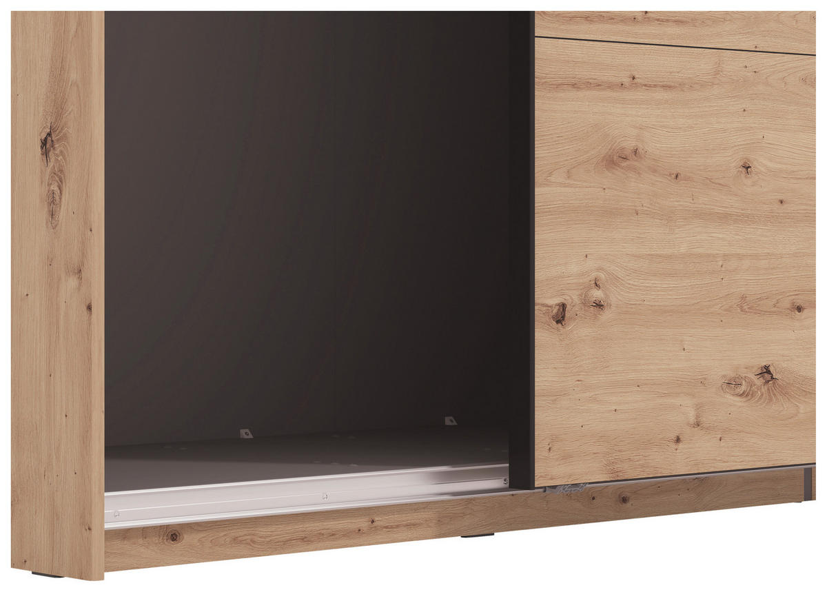 SKRIŇA S POS. DVER. – HOR.VED, dub artisan, 245/217,5/61 cm - čierna/dub artisan, Basics, kov/kompozitné drevo (245/217,5/61cm) - Xora