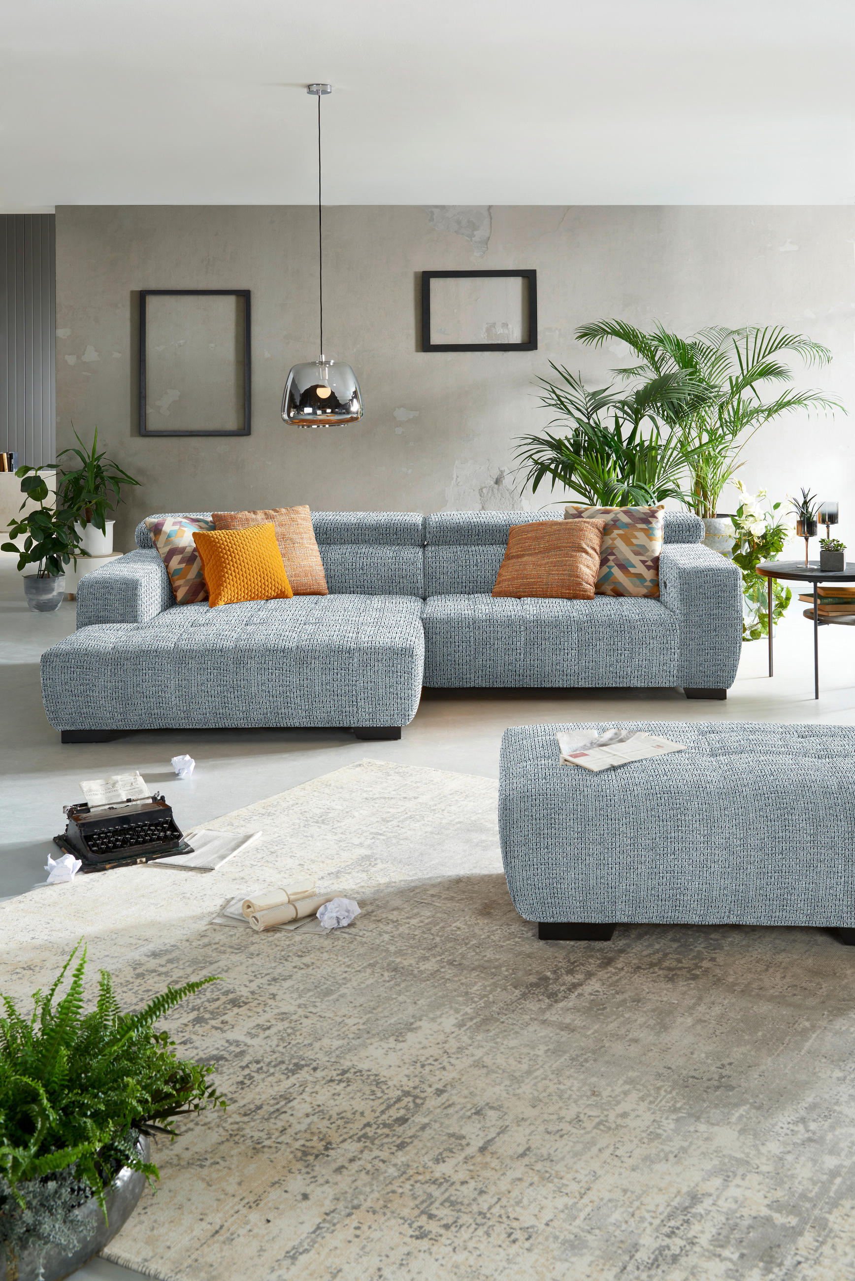 ECKSOFA in Webstoff Türkis  - Türkis/Schwarz, Konventionell, Textil/Metall (182/279cm) - Hom`in