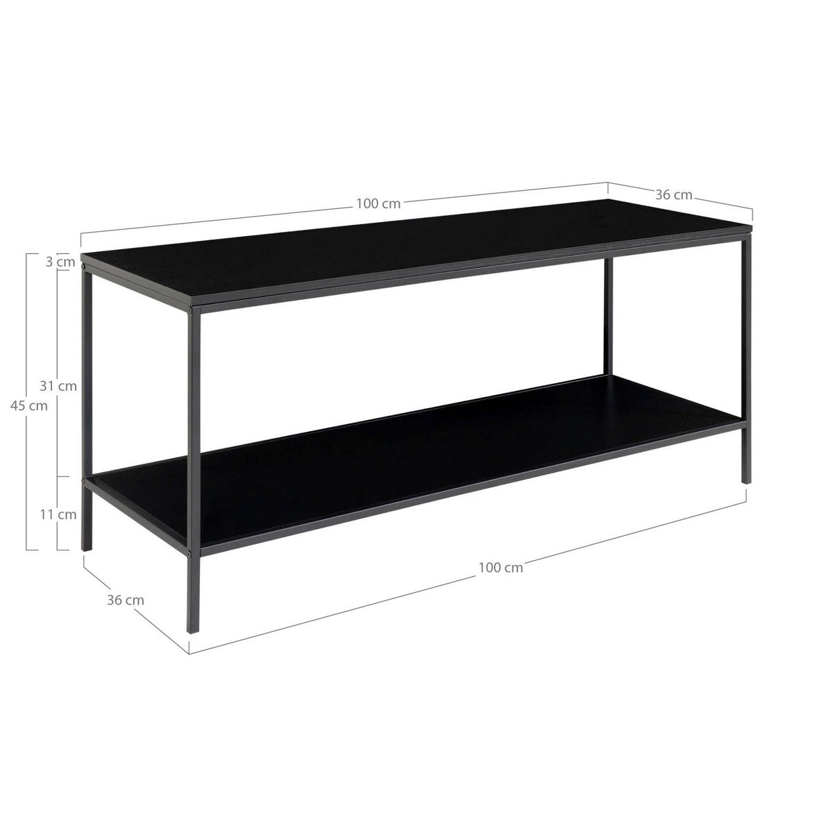 TV-ELEMENT 100/45/36 cm  - Schwarz, Design, Holzwerkstoff/Metall (100/45/36cm) - MID.YOU