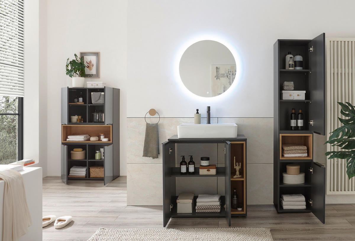 MOSDÓ ALATTI SZEKRÉNY 80/81,5/47 cm  - tölgyfa színű/fekete, Design, műanyag/faalapú anyag (80/81,5/47cm) - home24