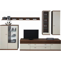 WOHNWAND  in Creme, Nussbaumfarben  360/235,9/48,7 cm  - Edelstahlfarben/Nussbaumfarben, Design, Glas/Holz (360/235,9/48,7cm) - Invivus