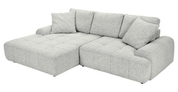 Ecksofa mit Funktion Creme Flachgewebe Zierkissen, Rückenkissen, Bettkasten, Schlaffunktion, Rücken echt, Liegefläche im Originalstoff  - Creme/Schwarz, KONVENTIONELL, Kunststoff/Textil (190/277cm) - Carryhome