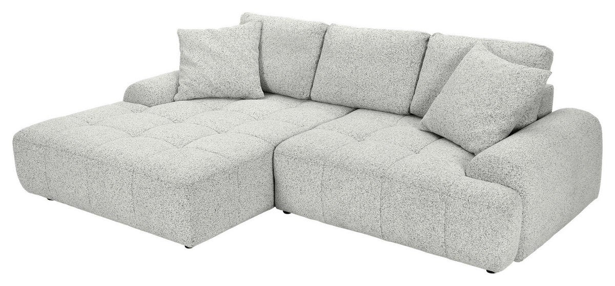 Ecksofa mit Funktion Creme Flachgewebe Zierkissen, Rückenkissen, Bettkasten, Schlaffunktion, Rücken echt, Liegefläche im Originalstoff  - Creme/Schwarz, KONVENTIONELL, Kunststoff/Textil (190/277cm) - Carryhome