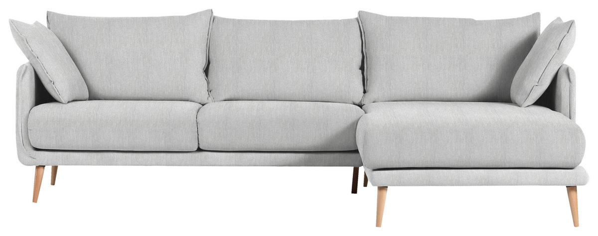ECKSOFA in Mikrofaser Hellgrau  - Buchefarben/Hellgrau, Design, Holz/Textil (270/160cm) - MID.YOU