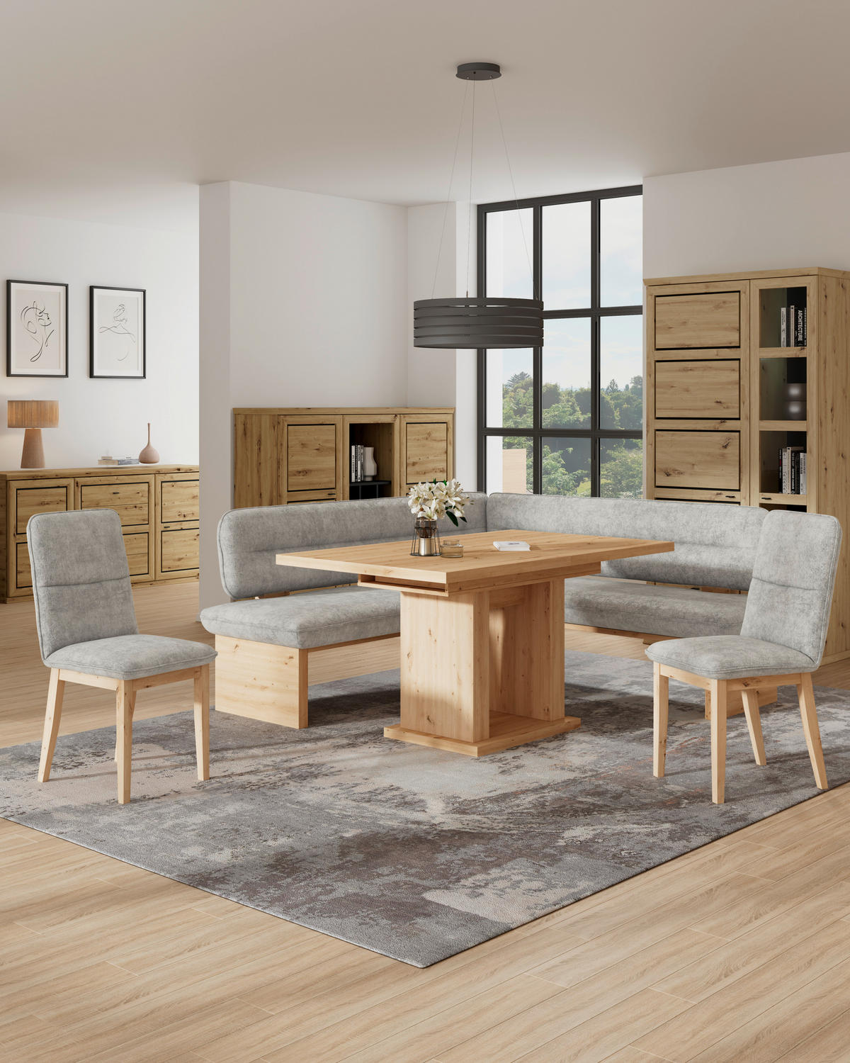 ECKBANK 232/170 cm Webstoff Hellgrau Eiche Sperrholz   - Eichefarben/Hellgrau, KONVENTIONELL, Holz/Textil (232/170cm) - James Wood