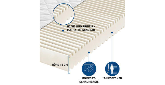 KOMFORTSCHAUMMATRATZE 100/200 cm Höhe ca. 15 cm  - Weiß, Basics, Textil (100/200cm) - Xora