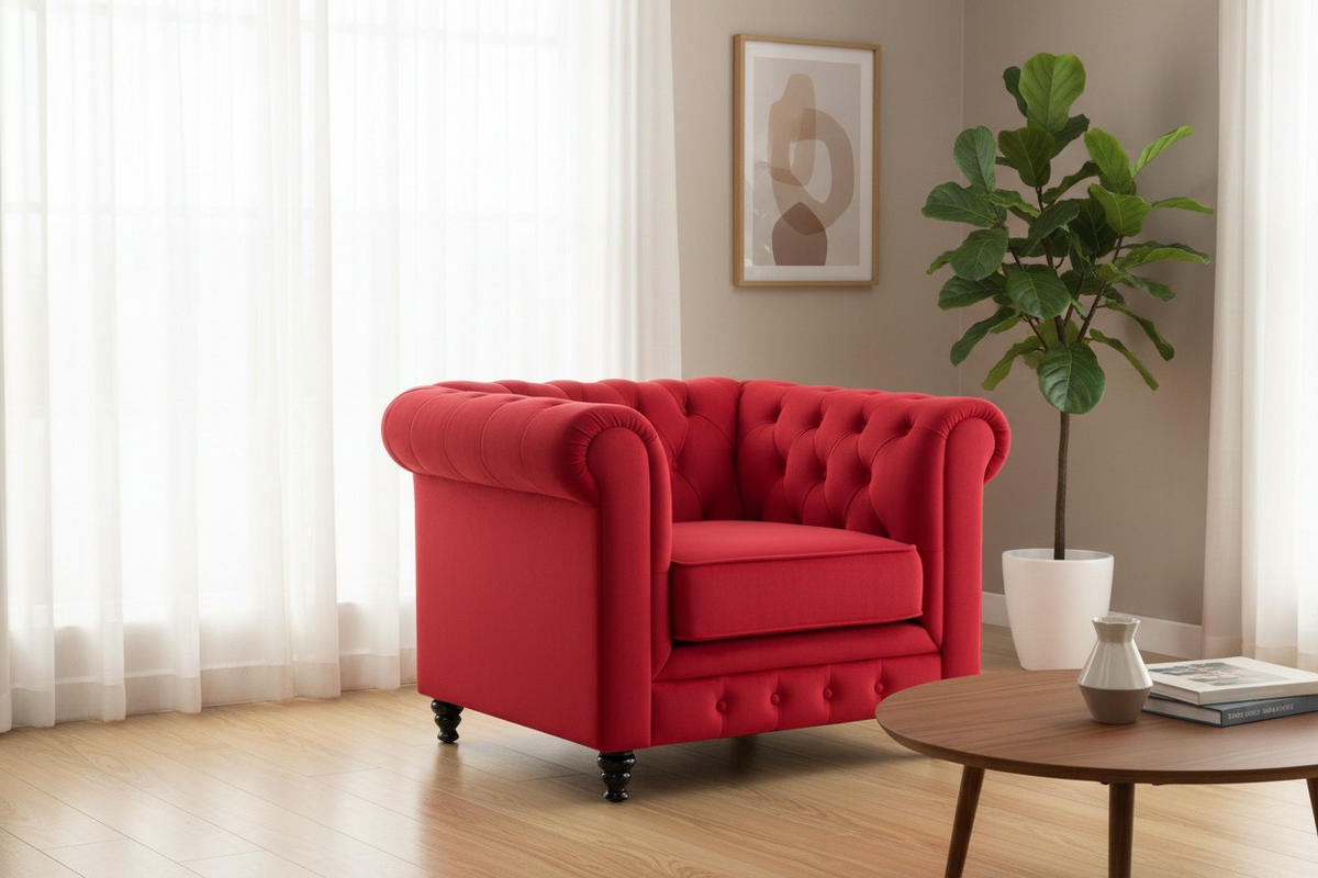 CHESTERFIELD-SESSEL - Rot/Schwarz, Basics, Holz/Textil (102/73/87cm) - Xora