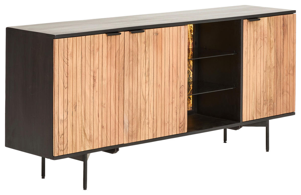 SIDEBOARD  in 175/77/40 cm  - Schwarz/Akaziefarben, KONVENTIONELL, Glas/Holz (175/77/40cm) - Livetastic