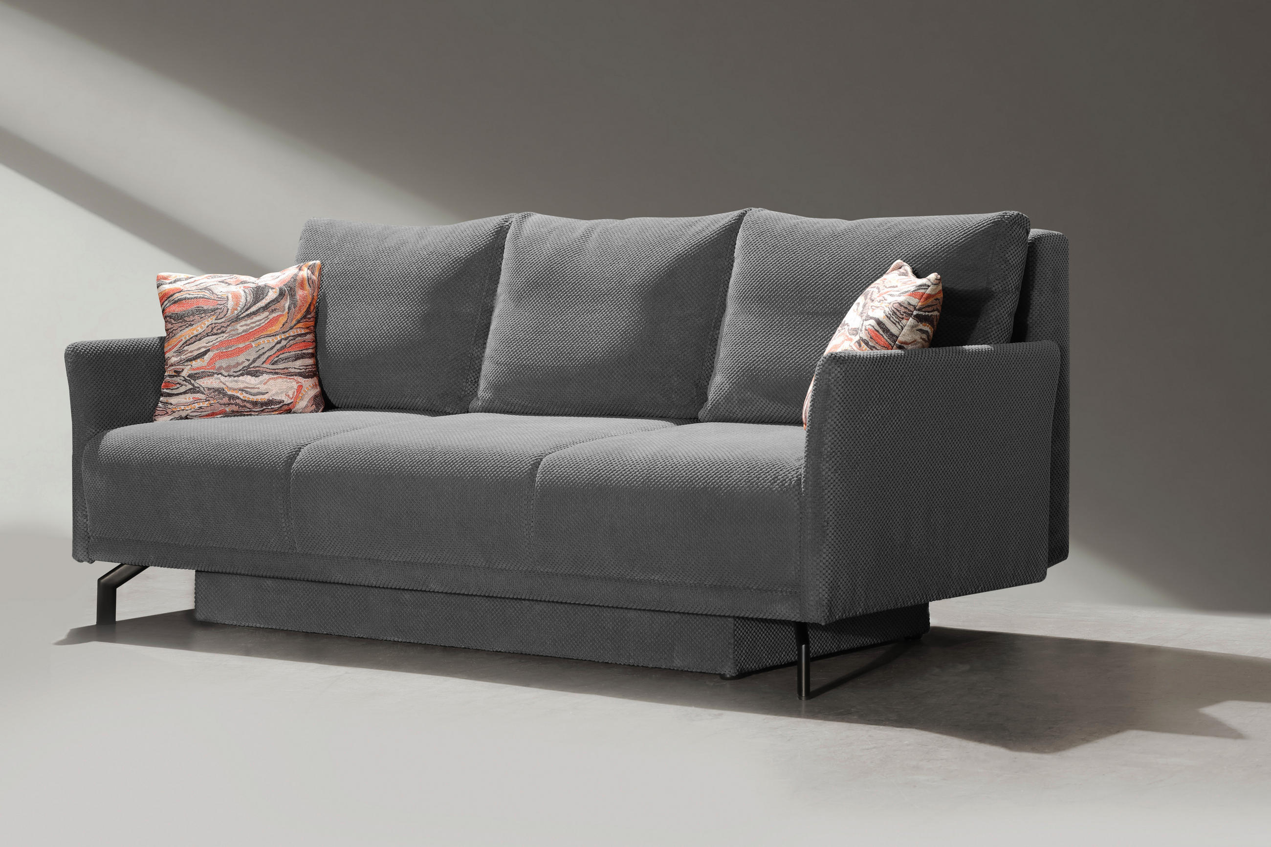 HÁROMÜLÉSES KANAPÉ fa, fém, textil sötétszürke  - fekete/sötétszürke, Modern, textil/fa (214/86/92cm) - Novel
