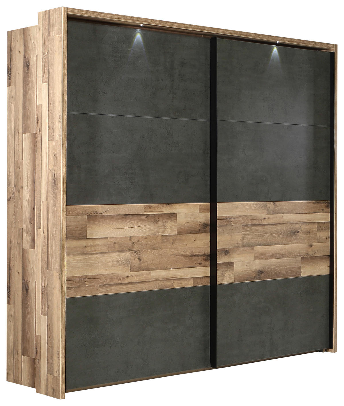 OMARA Z DRSNIMI VRATI, barve hrasta, temno siva  - temno siva/črna, Trendi, kovina/leseni material (220/211/61cm) - Ti'me