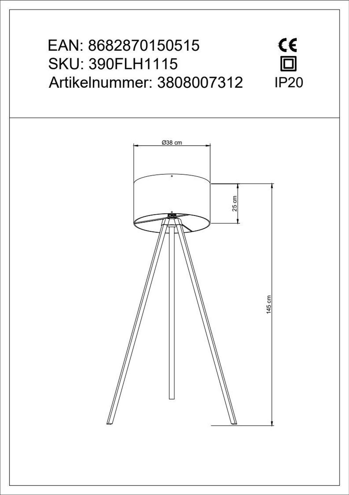 STEHLEUCHTE 38/145 cm    - Schwarz, Design, Holzwerkstoff/Kunststoff (38/145cm) - P & B
