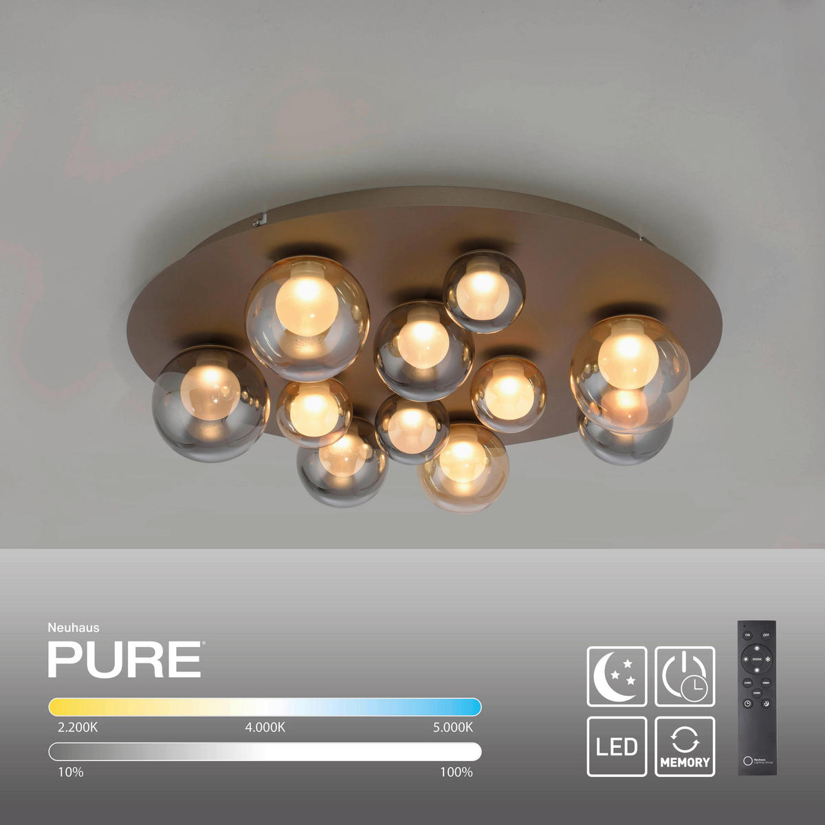 LED-DECKENLEUCHTE 60/60/17 cm  - Bronzefarben, Design, Glas/Kunststoff (60/60/17cm) - Neuhaus PURE