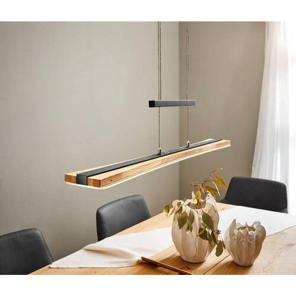 Thumbnail - Waldwelt Led-Hängeleuchte, Schwarz, Holz, Metall, Eiche, massiv, länglich,länglich, 9x150x100 cm, 3 Helligkeitsstufen, L...