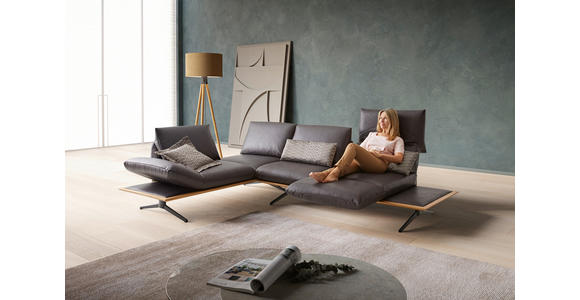 ECKSOFA in Echtleder Braun  - Schwarz/Braun, Design, Leder/Holz (205/282cm) - Dieter Knoll