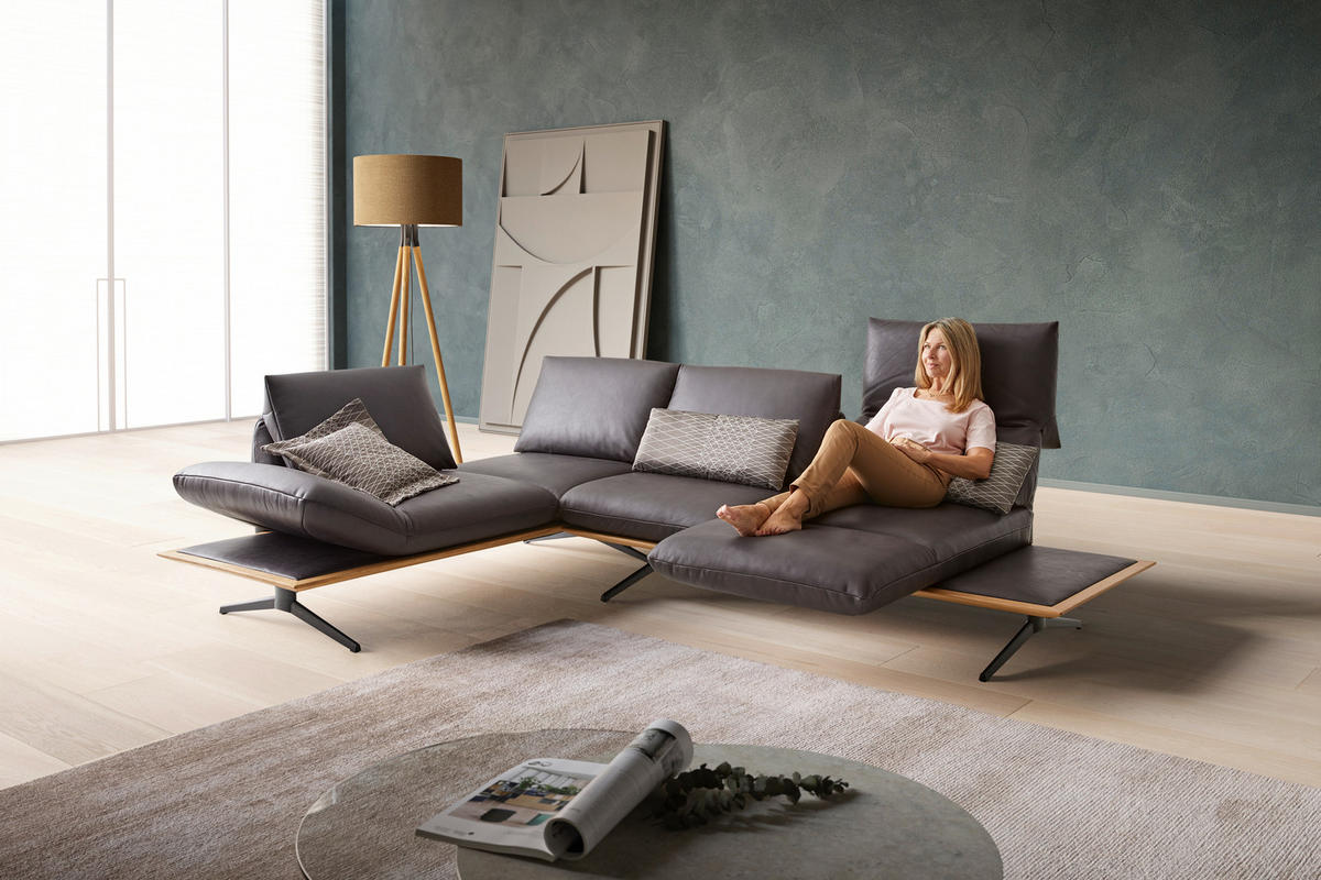 ECKSOFA in Echtleder Braun  - Schwarz/Braun, Design, Leder/Holz (205/282cm) - Dieter Knoll