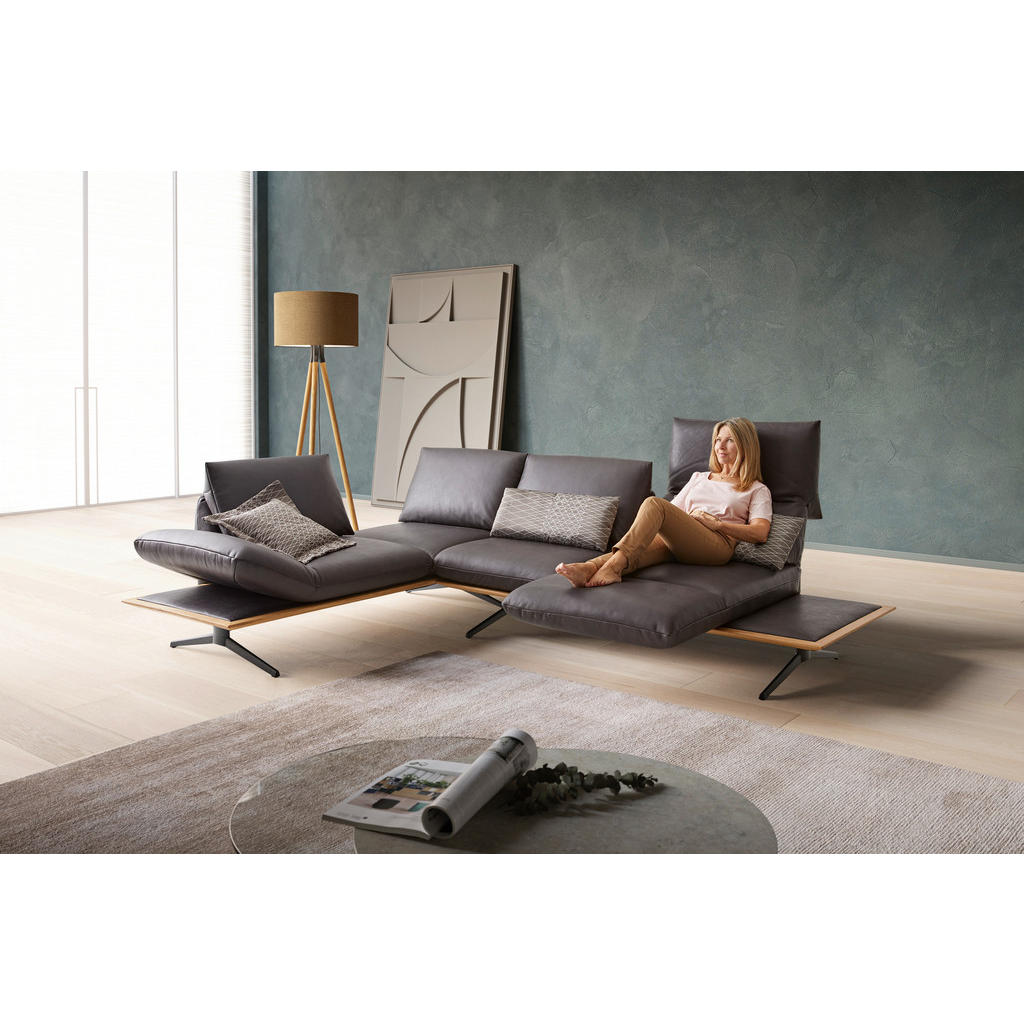 Thumbnail - Dieter Knoll Ecksofa, Braun, Leder, Echtleder, Anilinleder, Wildeiche, massiv, 4-Sitzer, Eckteil, L-Form, 282x205 cm, Go...