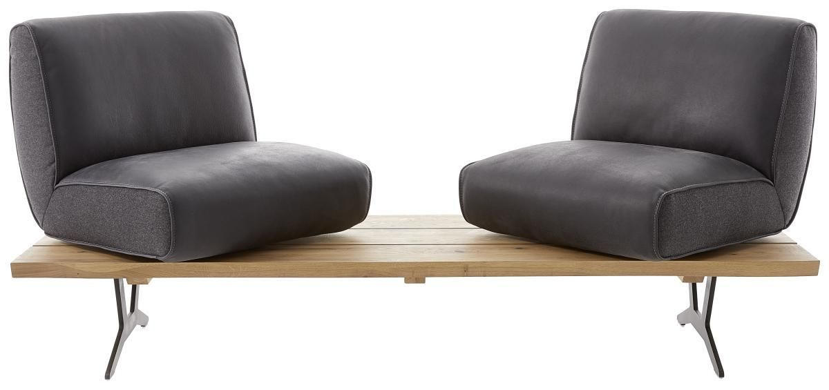 SITZBANK in Holz, Metall, Leder Anthrazit, Schwarz, Eichefarben  - Eichefarben/Anthrazit, Design, Leder/Holz (190/85/69cm) - Ambiente