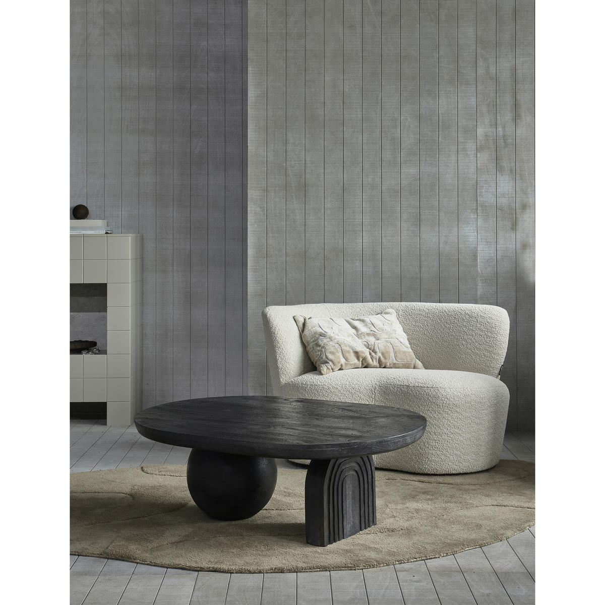 RÉCAMIERE Stone in Bouclé Creme  - Creme/Schwarz, MODERN, Kunststoff/Textil (112/73/80cm) - Livetastic