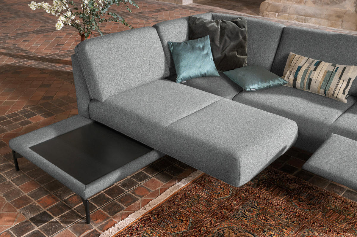 ECKSOFA in Flachgewebe, Struktur Hellgrau  - Anthrazit/Hellgrau, Design, Textil/Metall (230/254cm) - Johann Jakob
