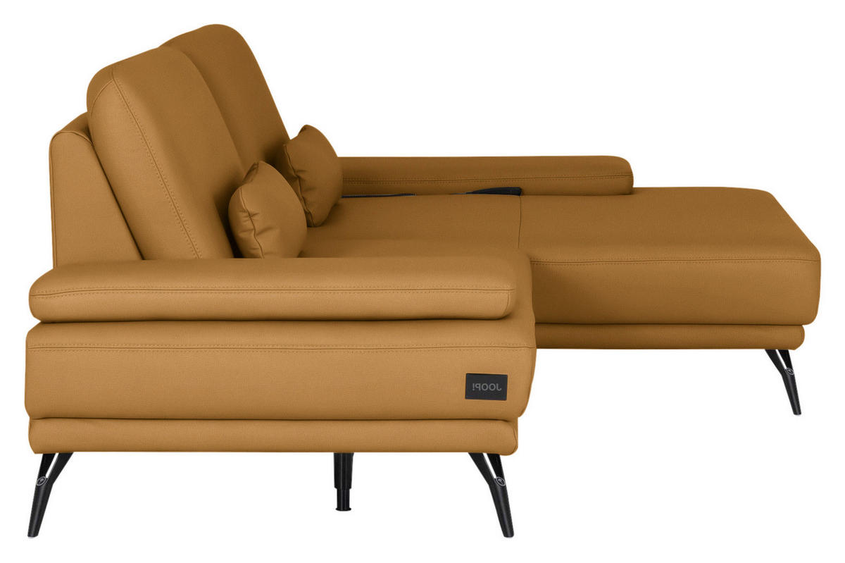 ECKSOFA Echtleder Senfgelb  - Senfgelb/Schwarz, Konventionell, Leder/Metall (301/180cm) - Joop!