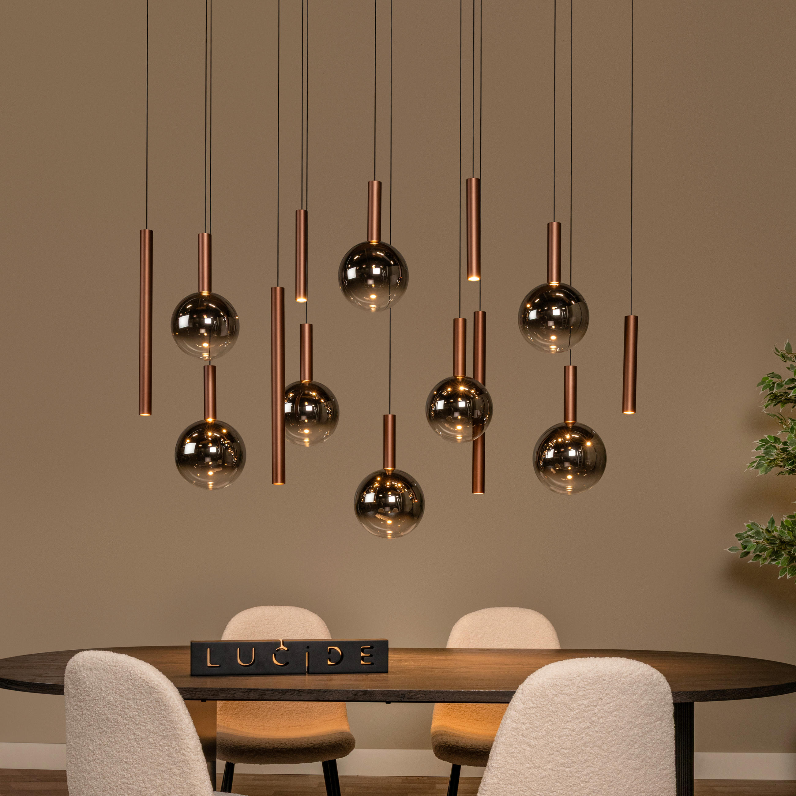 LED-PENDELLEUCHTE JASMINE 140/54/210 cm   - Rot/Grau, Design, Metall (140/54/210cm) - Lucide