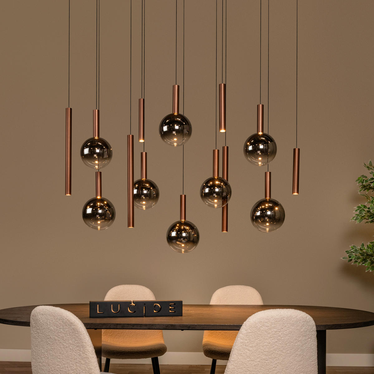 LED-PENDELLEUCHTE JASMINE 140/54/210 cm   - Rot/Grau, Design, Metall (140/54/210cm) - Lucide