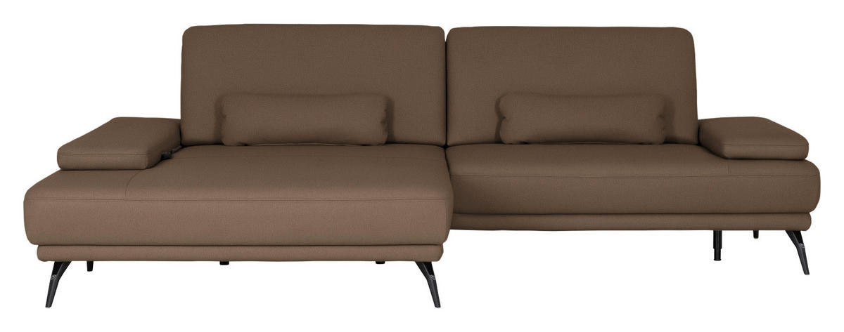 ECKSOFA Echtleder Braun  - Schwarz/Braun, Konventionell, Leder/Metall (180/301cm) - Joop!