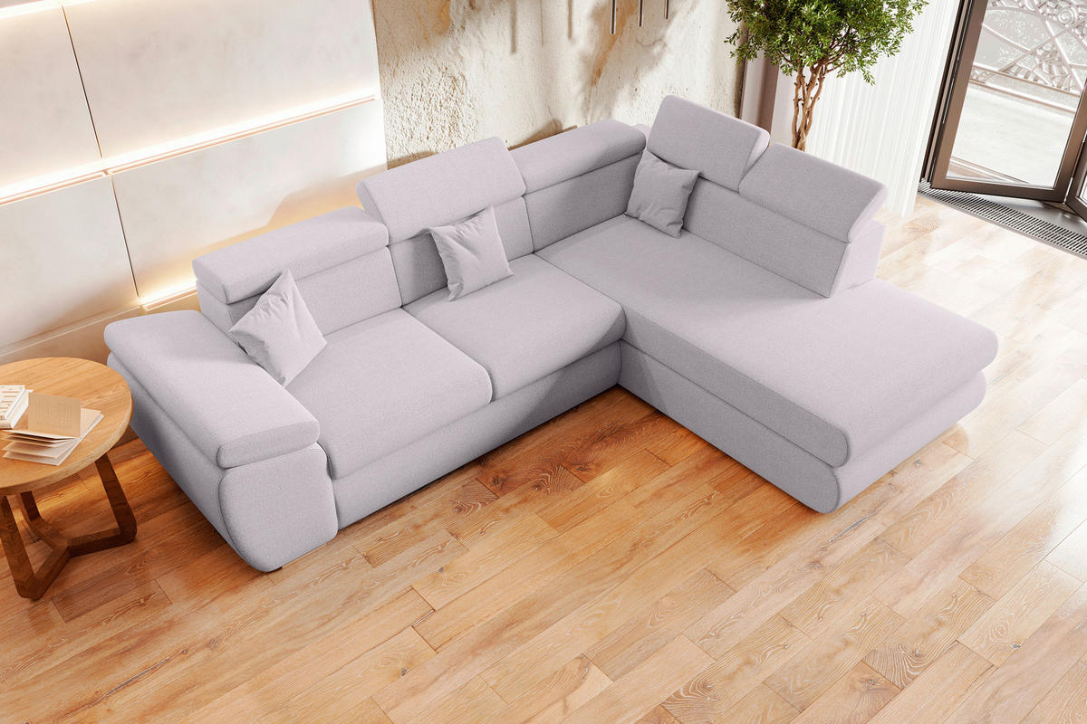 ECKSOFA Hellgrau Struktur  - Chromfarben/Hellgrau, KONVENTIONELL, Kunststoff/Textil (282/205cm) - Carryhome