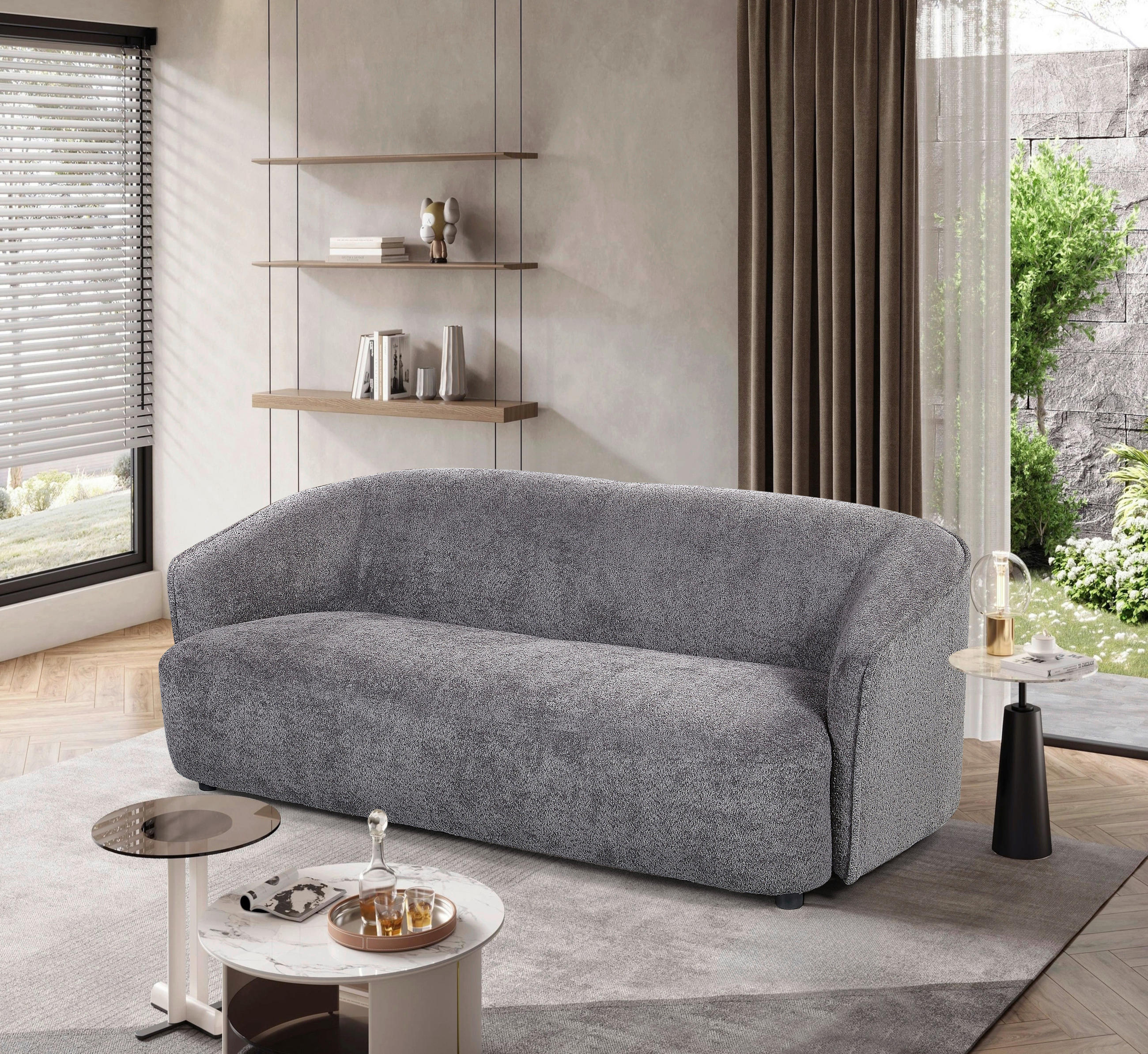 3-SITZER-SOFA Bouclé Anthrazit  - Anthrazit/Schwarz, MODERN, Kunststoff/Textil (197/69/92cm) - MID.YOU