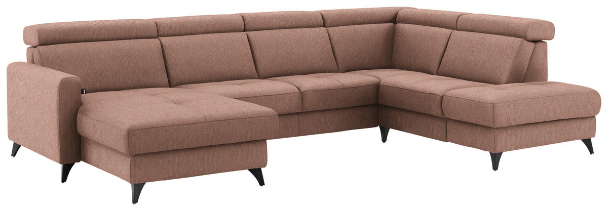 WOHNLANDSCHAFT Beldomo System in Flachgewebe Terracotta  - Terracotta/Schwarz, KONVENTIONELL, Textil/Metall (174/333/215cm) - Beldomo System