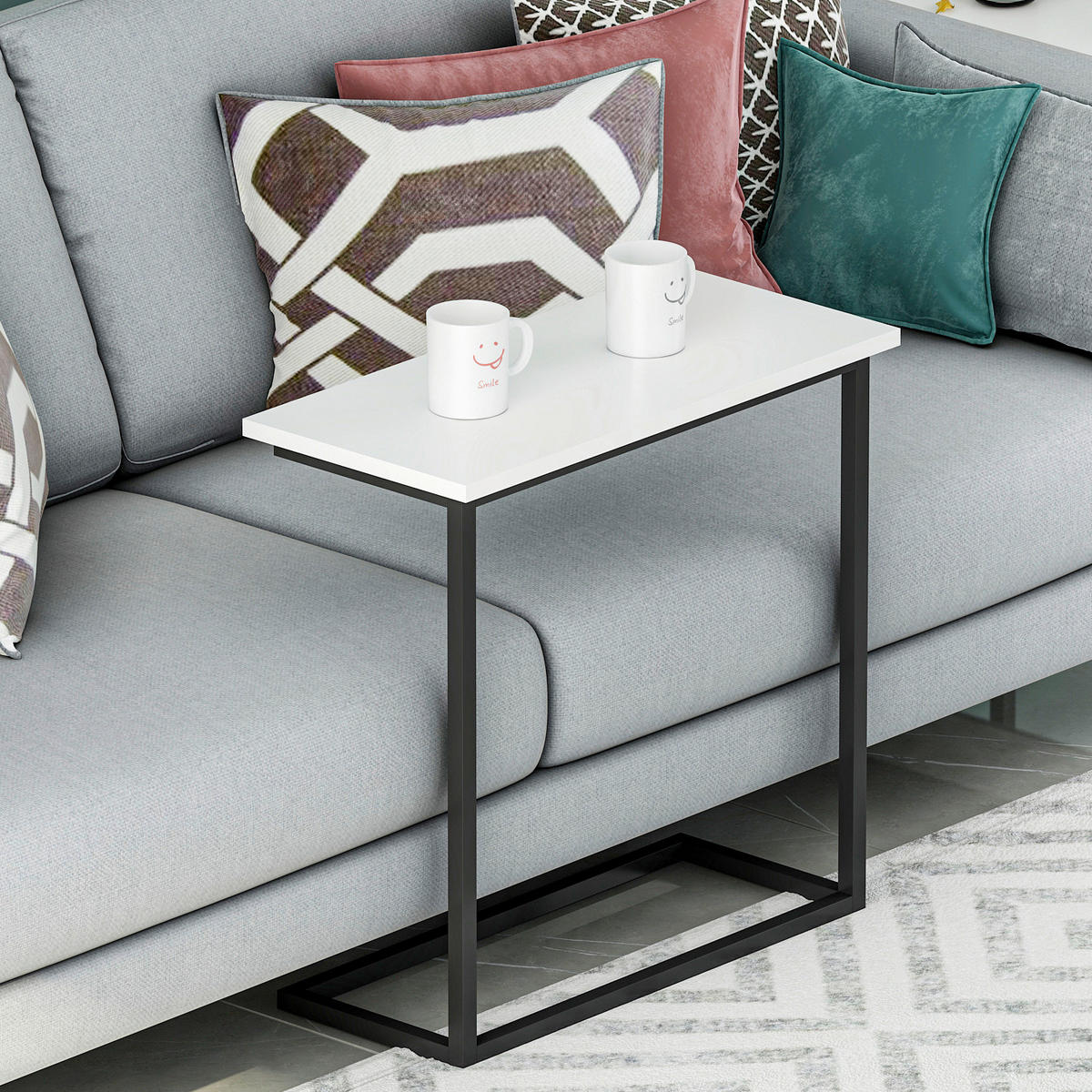 BEISTELLTISCH 64/30/62 cm Narin Beistelltisch Weiß rechteckig  - Schwarz/Weiß, Design, Holzwerkstoff/Metall (64/30/62cm) - Livetastic