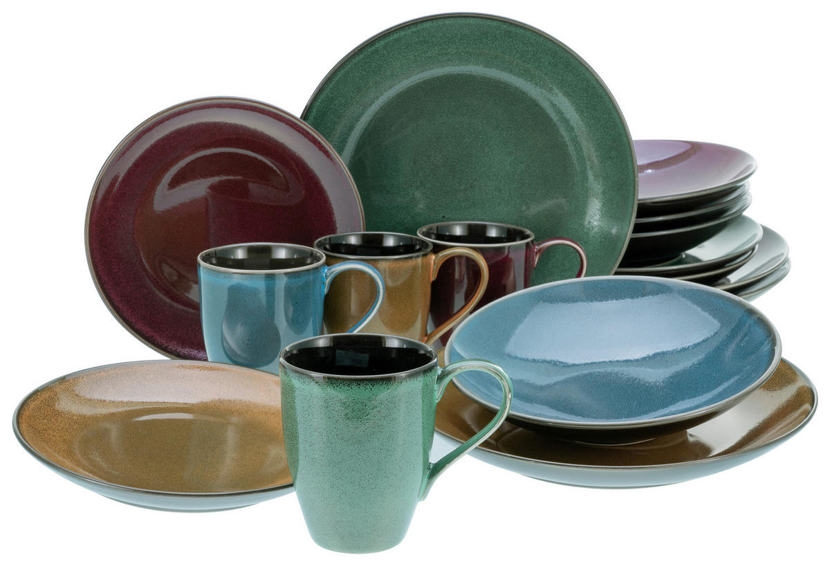 KOMBINOVANÁ SOUPRAVA, 16dílné, kamenina - vícebarevná, Moderní, keramika - Creatable
