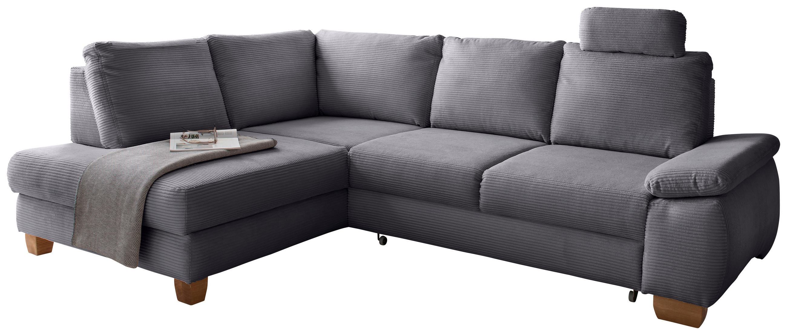ECKSCHLAFSOFA Cord Grau  - Wildeiche/Grau, MODERN, Holz/Textil (206/261cm) - Livetastic