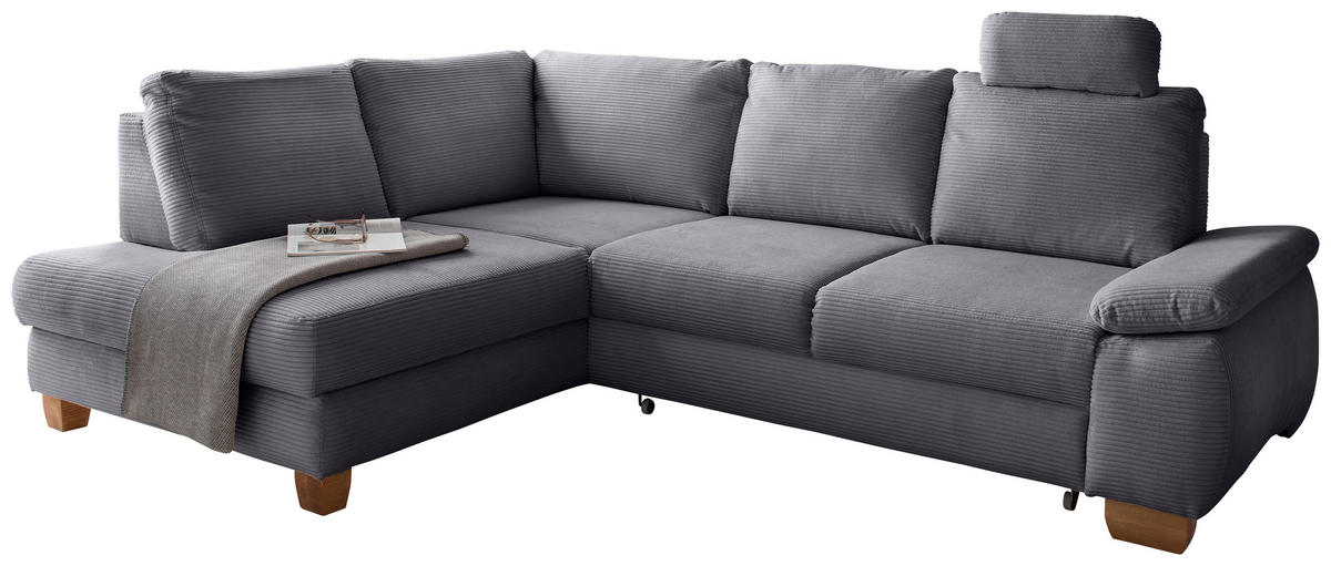 ECKSCHLAFSOFA in Cord Grau  - Wildeiche/Grau, Modern, Holz/Textil (206/261cm) - Livetastic