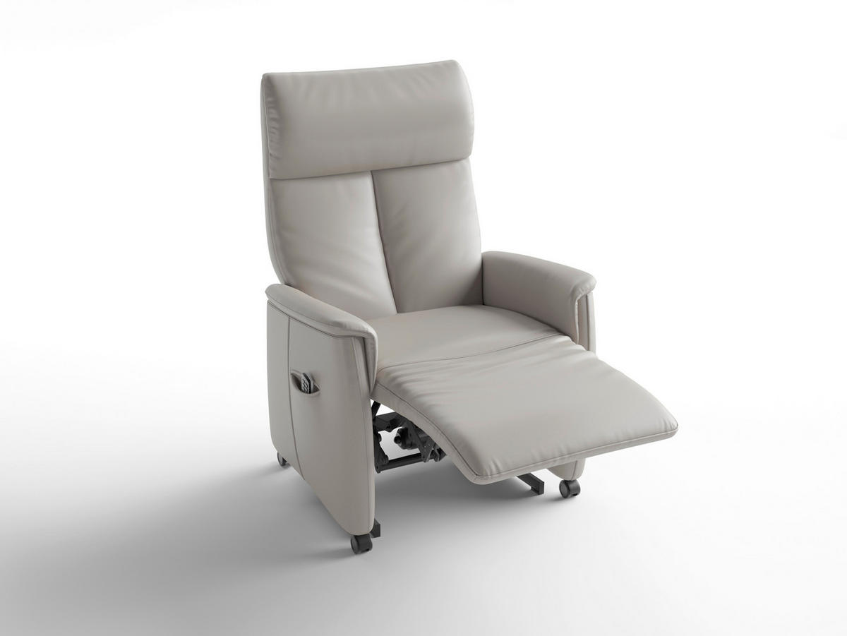 RELAXSESSEL TV CREMONA COMFORT E M2 Echtleder Kopfteilverstellung, Fußteilverstellung, Rücken echt    - Hellgrau/Schwarz, Basics, Leder/Kunststoff (76/112/84cm) - Sit & More