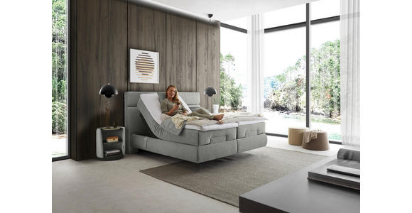 BOXSPRINGBETT 180/200 cm,  in Hellgrau, motorische Verstellbarkeit, Matratzen, unterschiedliche Matratzenhärtegrade je Bettseite, H2 + H3 = mittel + fest  - Hellgrau/Schwarz, Design, Kunststoff/Textil (180/200cm) - Dieter Knoll