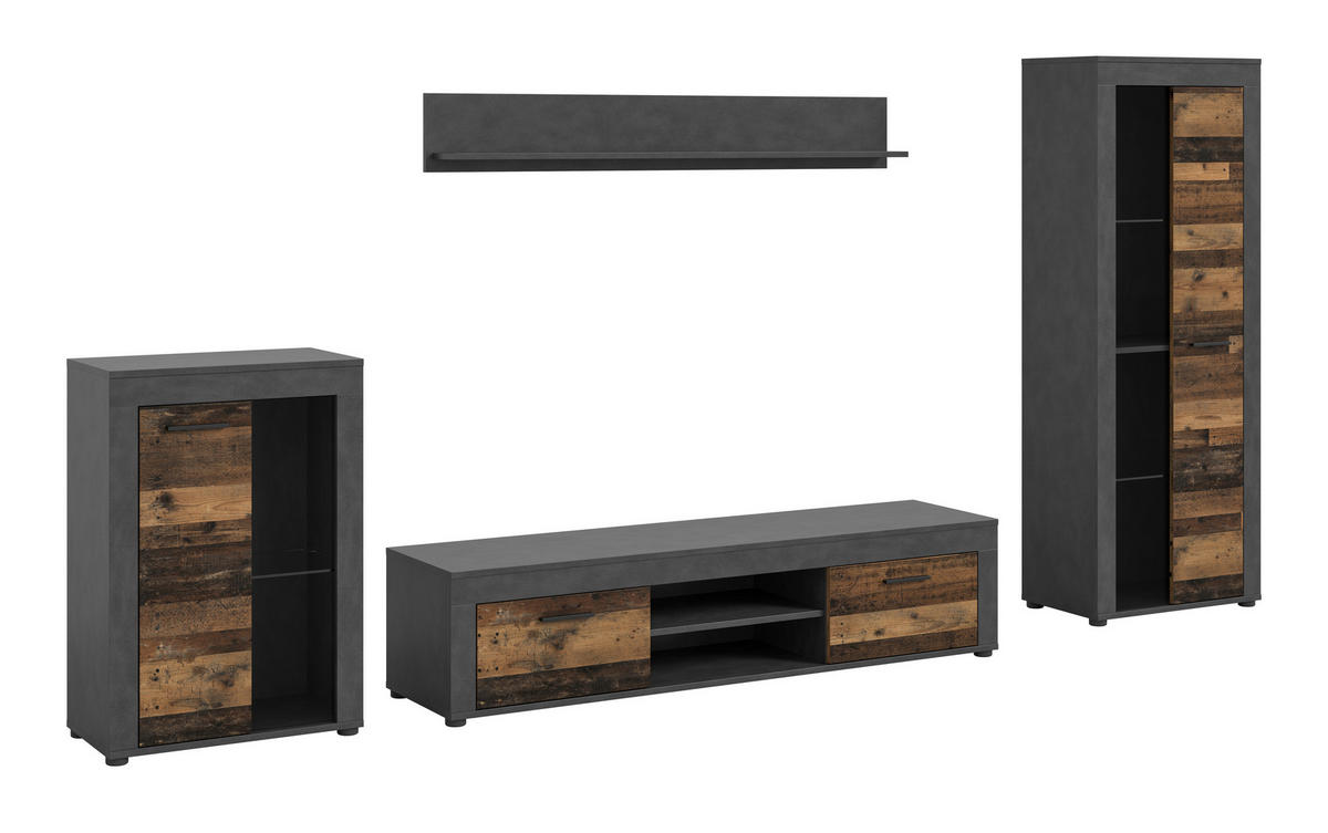 OBÝVACÍ STĚNA, šedá, přírodní barvy - šedá/černá, Design, kompozitní dřevo/plast (310/169/35cm) - MID.YOU