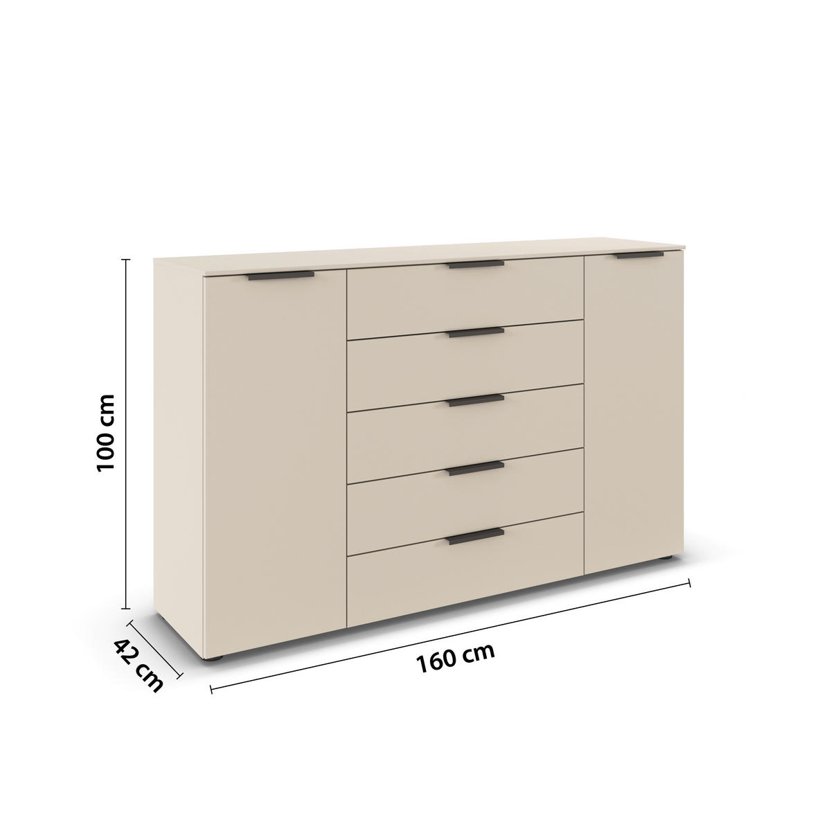 KOMMODE 160/100/42 cm  in Champagner  - Champagner/Graphitfarben, Modern, Holzwerkstoff/Kunststoff (160/100/42cm) - Rauch Möbel