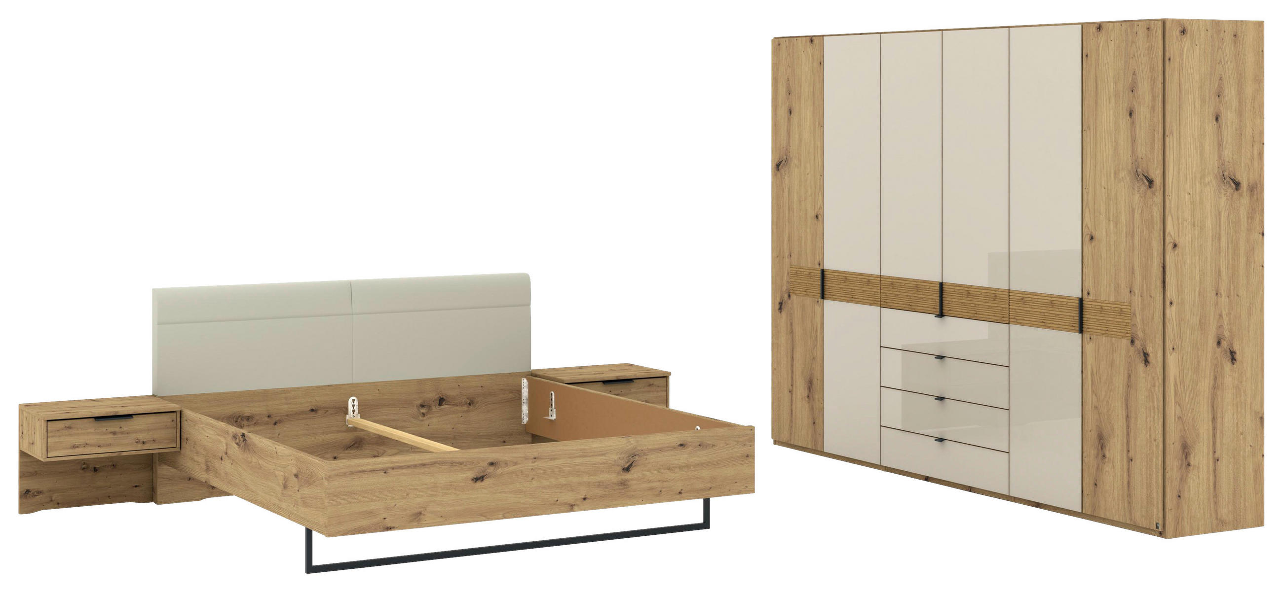 Musterring Schlafzimmer Champagner, Eiche Bianco 180x200 cm