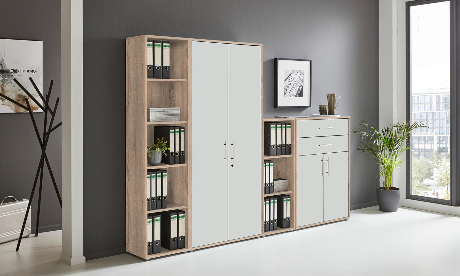 AKTENSCHRANK Weiß, Eichefarben  - Eichefarben/Weiß, MODERN, Holzwerkstoff (257/185,6/33cm) - MID.YOU