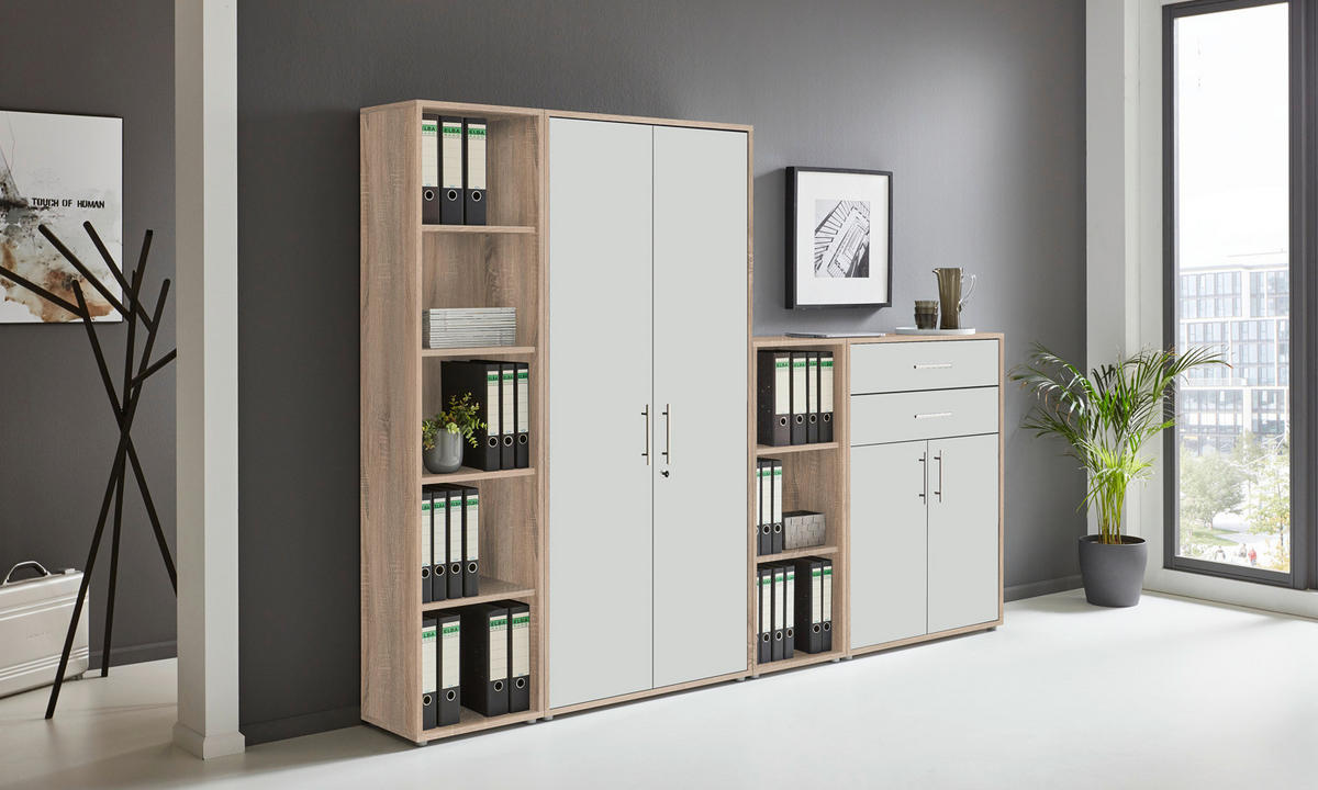 AKTENSCHRANK Weiß, Eichefarben  - Eichefarben/Weiß, MODERN, Holzwerkstoff (257/185,6/33cm) - MID.YOU