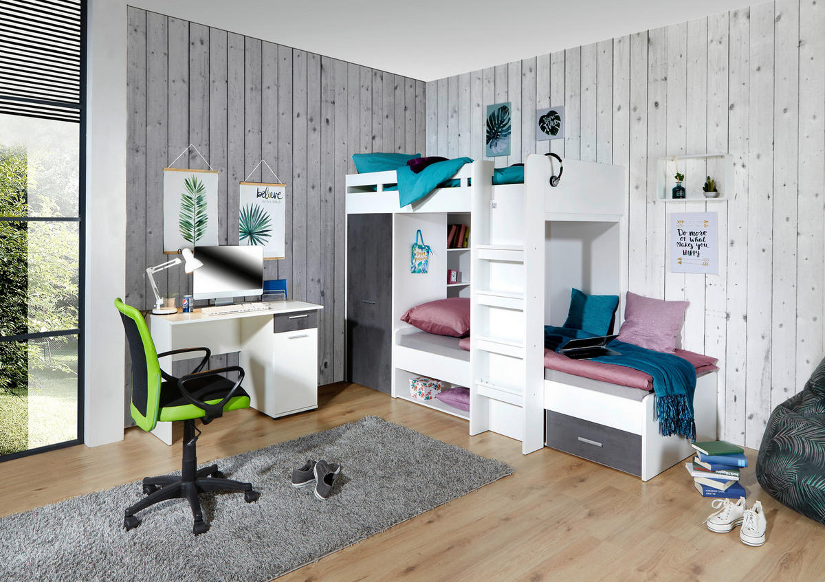 ETAGENBETT - Dunkelgrau/Weiß, KONVENTIONELL, Holzwerkstoff (90/200cm) - MID.YOU