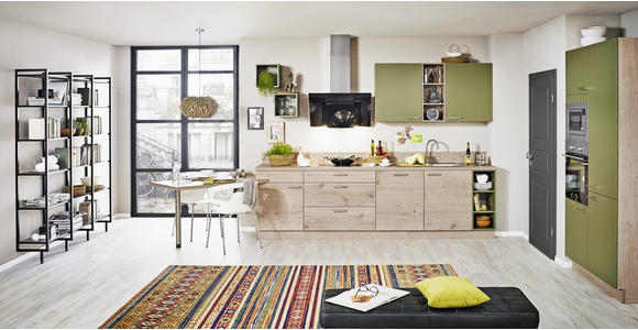 EINBAUKÜCHE - Eichefarben/Olivgrün, Design, Holzwerkstoff - Dieter Knoll