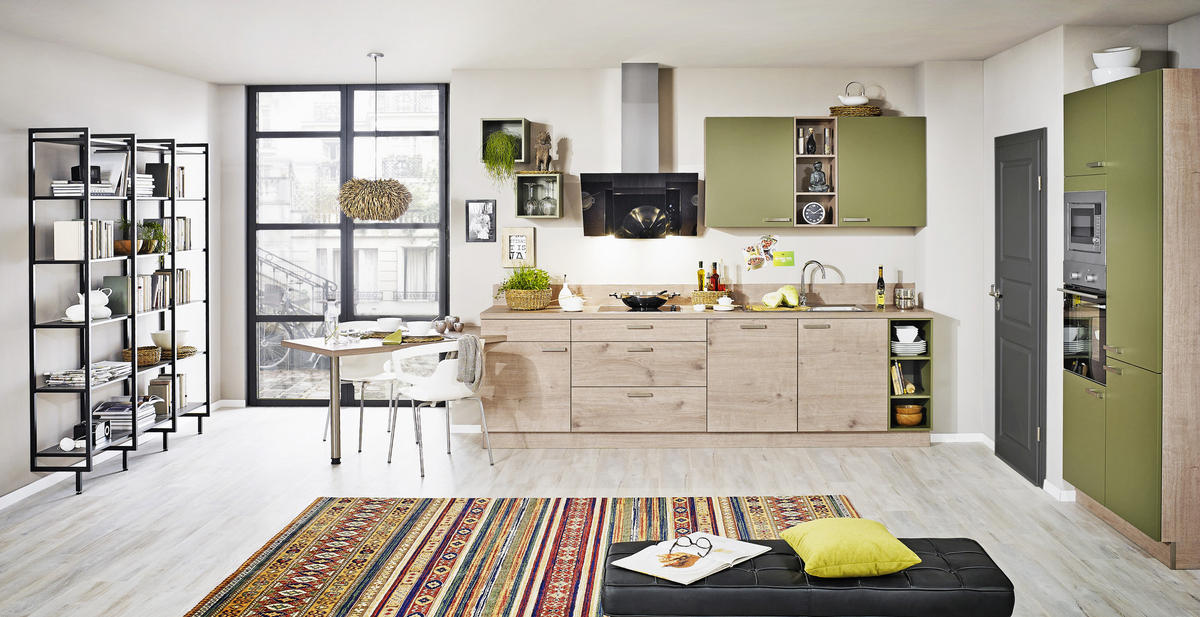 EINBAUKÜCHE MANHATTAN UNI  - Eichefarben/Olivgrün, Design, Holzwerkstoff - Nolte Küchen