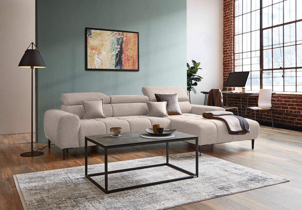 ECKSOFA in Webstoff Beige  - Beige/Schwarz, Design, Textil/Metall (270/177cm) - Welnova