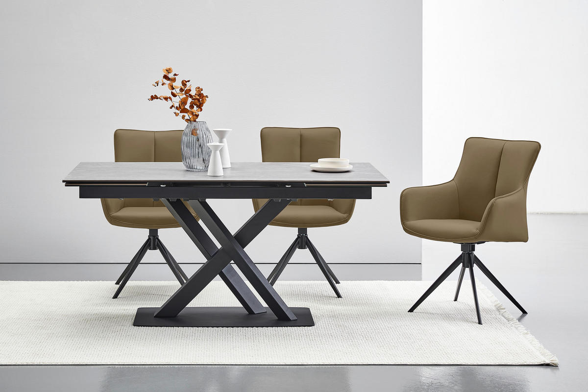 ARMLEHNSTUHL  in Eisen Echtleder pigmentiert  - Beige/Schwarz, Design, Leder/Metall (64/87/60cm) - Novel