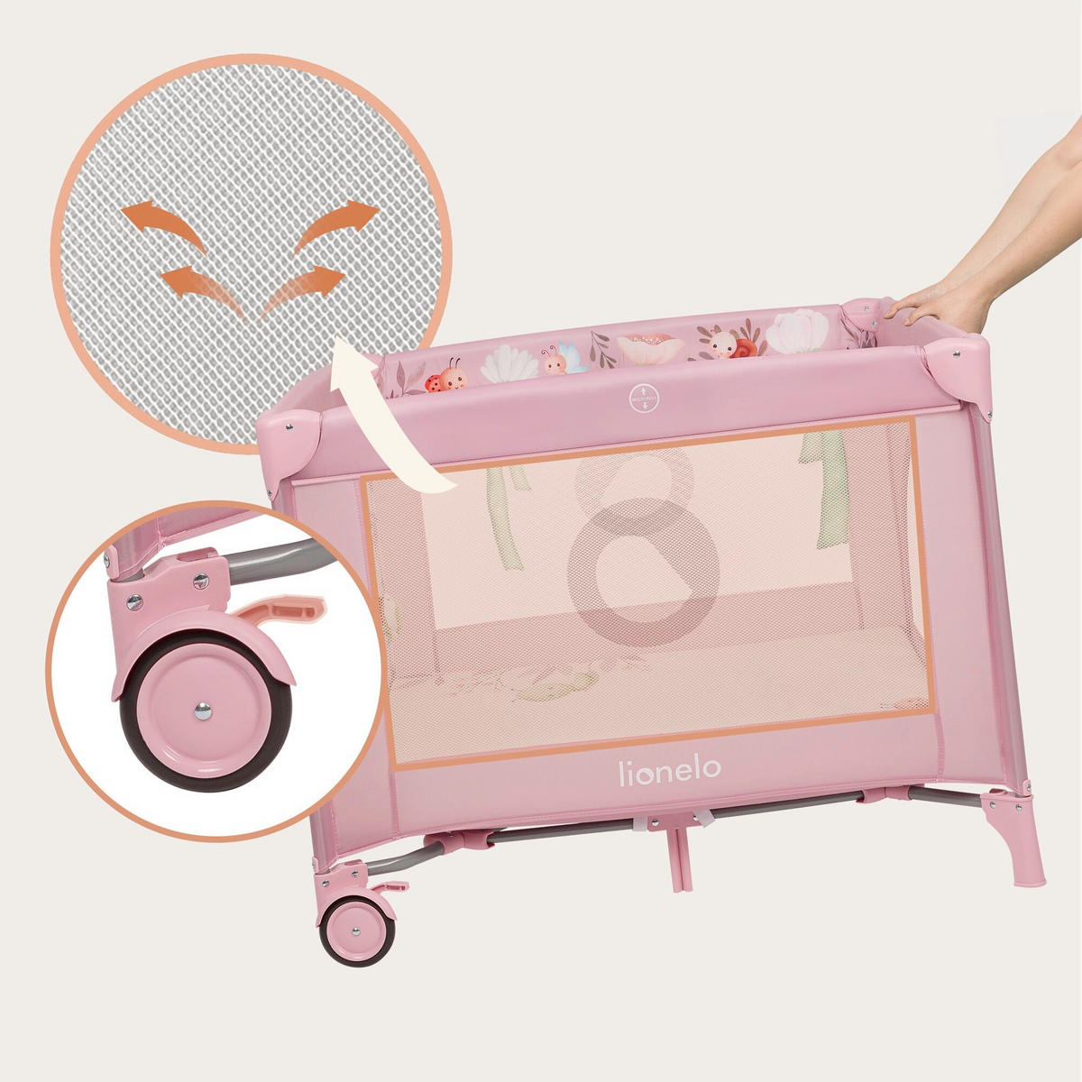 LAUFGITTER Mille Plus  100/100/77 cm  - Rosa, Basics, Textil (100/100/77cm) - Lionelo